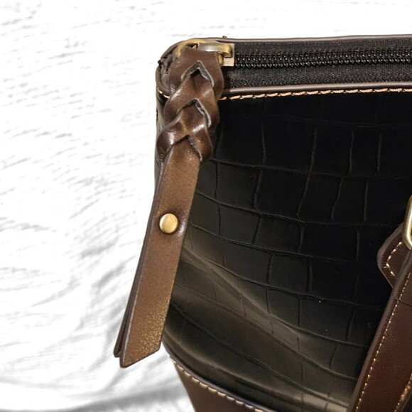 St. John's Bay Women's Black/Brown Crocodile Faux Leather Westbrook Satchel Bag - Picture 5 of 10